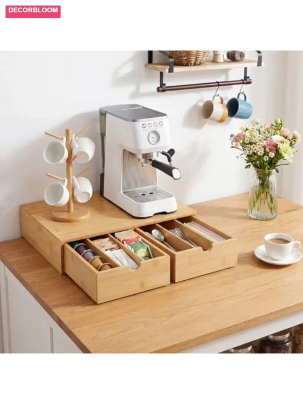 Bamboo Coffee Pod Holder Drawer 30-Capacity Organizer